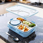 3-Compartment Stainless Steel Lunch Box with Spoon