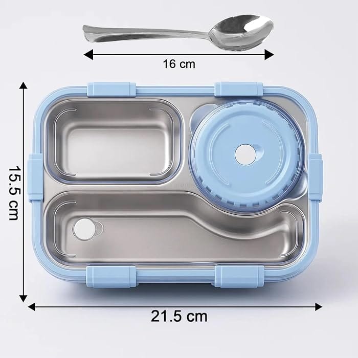 3-Compartment Stainless Steel Lunch Box with Spoon