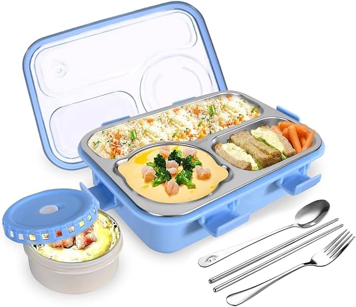 3-Compartment Stainless Steel Lunch Box with Spoon