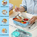 3-Compartment Stainless Steel Lunch Box with Spoon