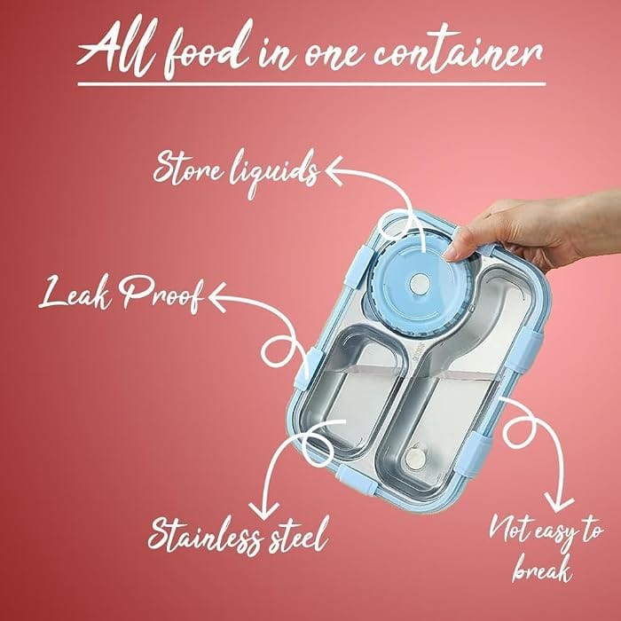 3-Compartment Stainless Steel Lunch Box with Spoon