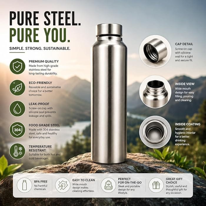 Premium Stainless Steel Water Bottle (PACK OF 4)